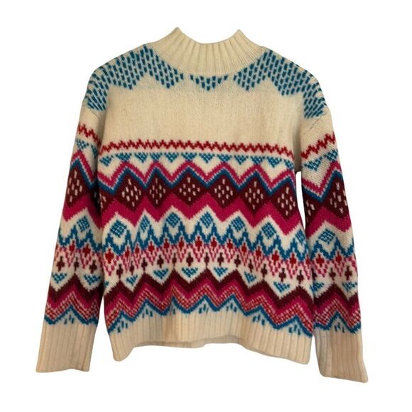 Loft colorful fairisle cozy mock neck sweater small - Picture 2 of 9